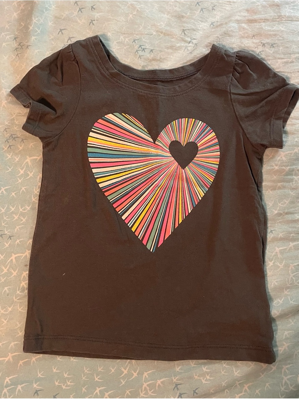 Circo Black Short-Sleeve Tee with Multicolor Striped Heart
